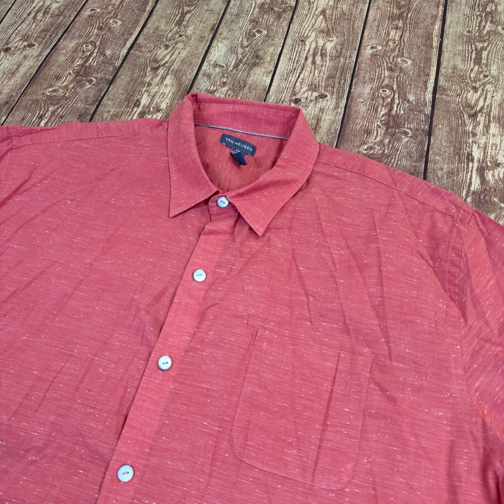 Van Heusen Short Sleeve Button Down Mens XXL 2XL Red Cotton Blend Casual